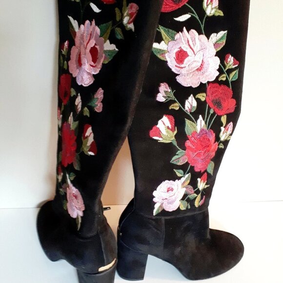 NWT / NIB Kate Spade black suede floral embroidered long boots, 6.5 - Picture 9 of 16